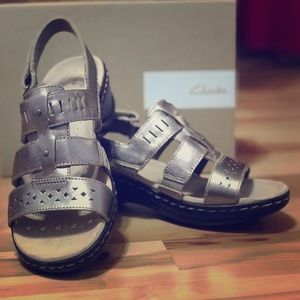 Clarks metallic leather cut-out sandals